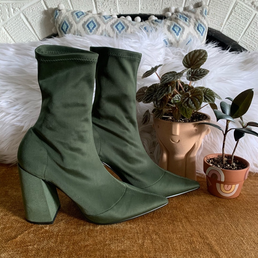 Chunky Heel Pointed Toe Sock Booties - image 4